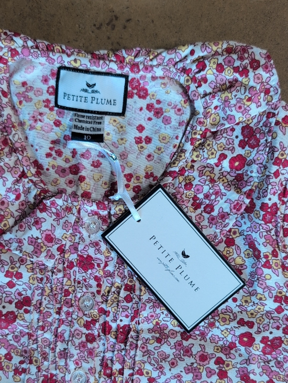 Petite Plume girl's nightgown. Pink and red floral print. Size 10. - Picture 2 of 4